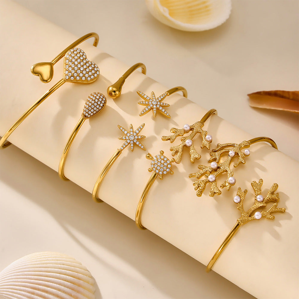 Bratara cu zirconii din otel inoxidabil placata cu aur 18K