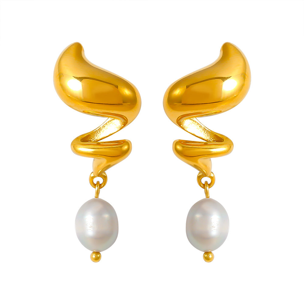 Cercei din otel inoxidabil in forma de spirala din aur 18K