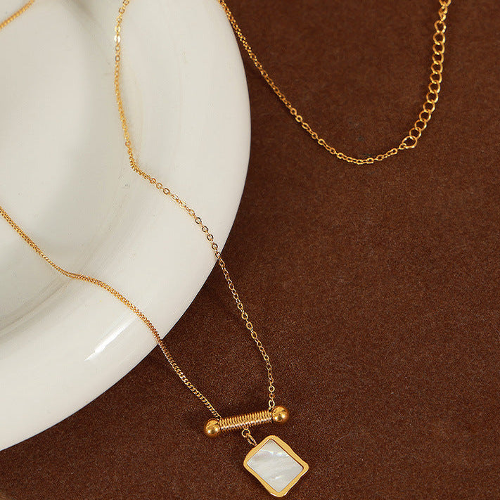 Colier din oțel inoxidabil cu pandantiv geometric opal