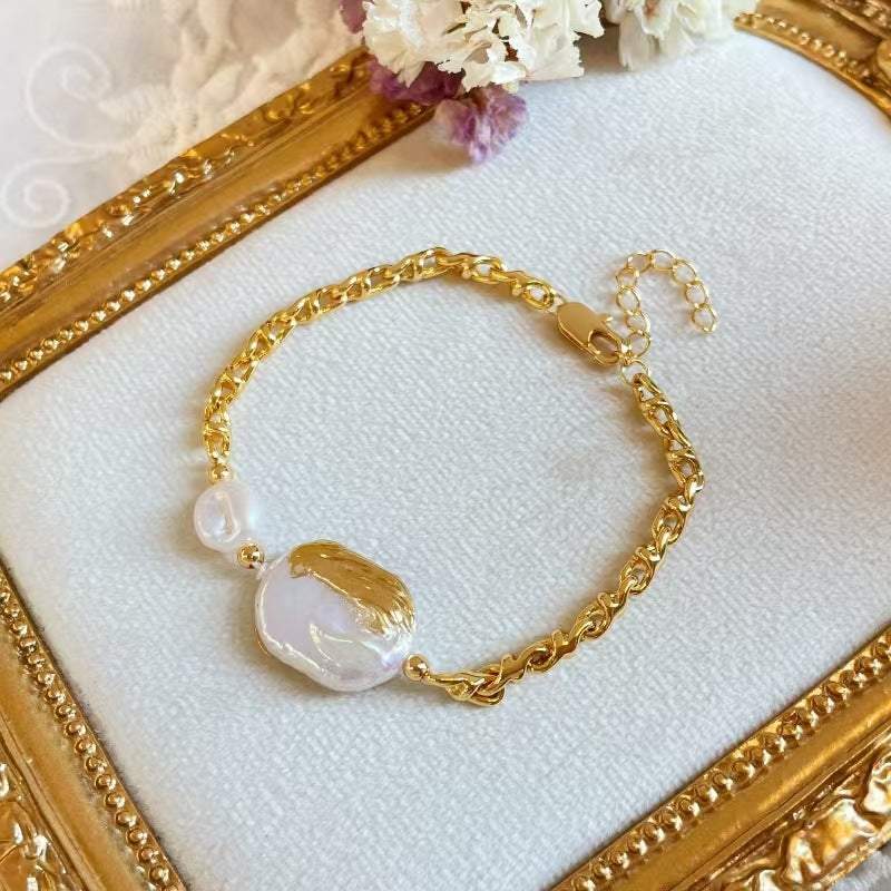 Bratara placata cu aur de 18K si perla de apa dulce