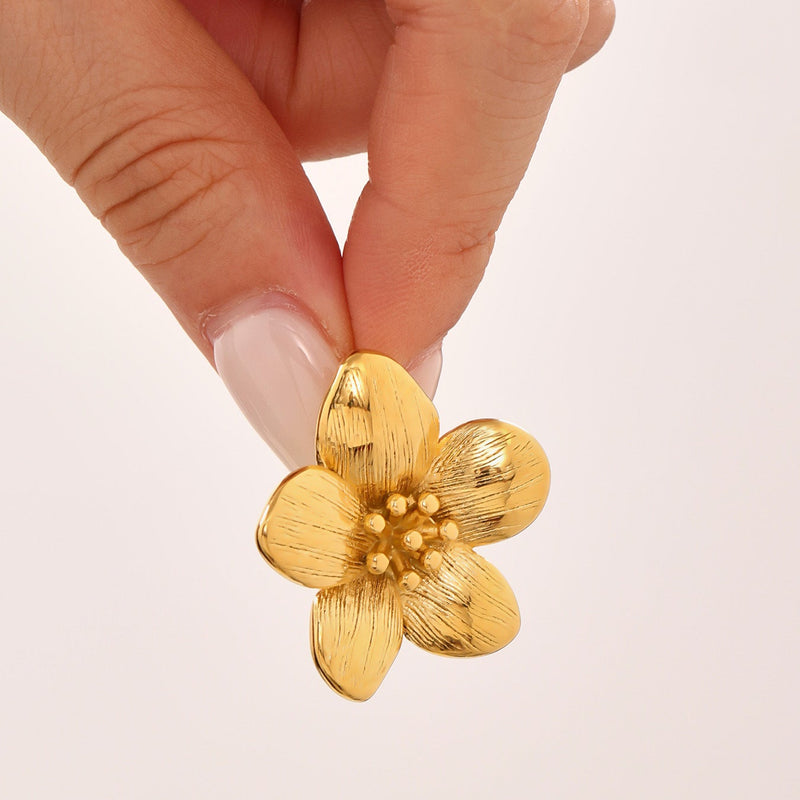 Cercei in forma de floare din otel inoxidabil placati cu aur 18K