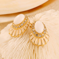 Cercei „Fleur de Lys" din oțel inoxidabil placați cu aur 18K