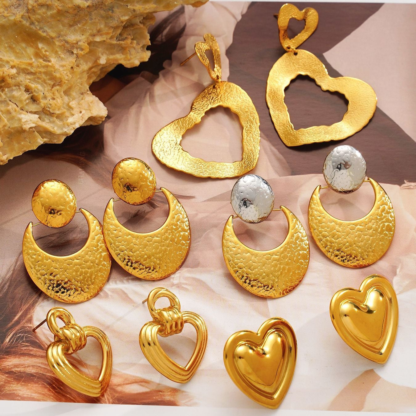 Cercei semiluna din oțel inoxidabil placați cu aur 18K