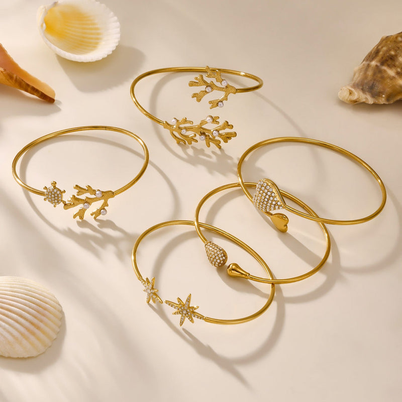 Bratara reglabila din otel inoxidabil cu zirconii placata cu aur 18K