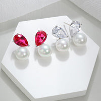 Cercei din otel inoxidabil cu perle din cristal si cristale zirconii