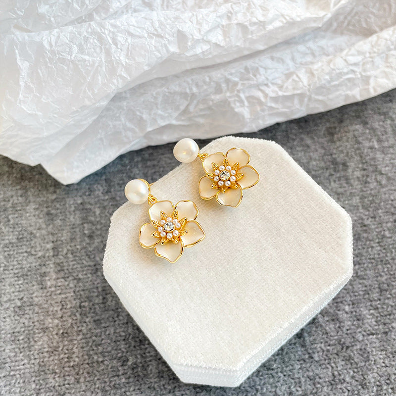 Cercei cu ace din argint S925 perle din cristal si placare cu aur 18K