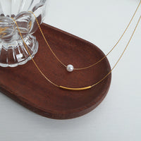 Colier dublu strat din oțel inoxidabil cu pandantiv perla