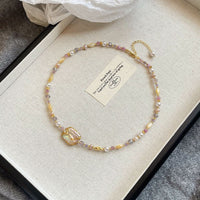 Colier cu perle de apa dulce si margele placat cu aur 14k