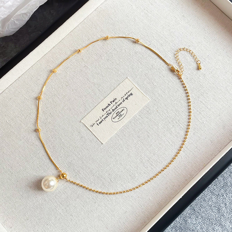 Colier placat cu aur 18k, cu perla din cristal(Shija pearl) si inchidere reglabila