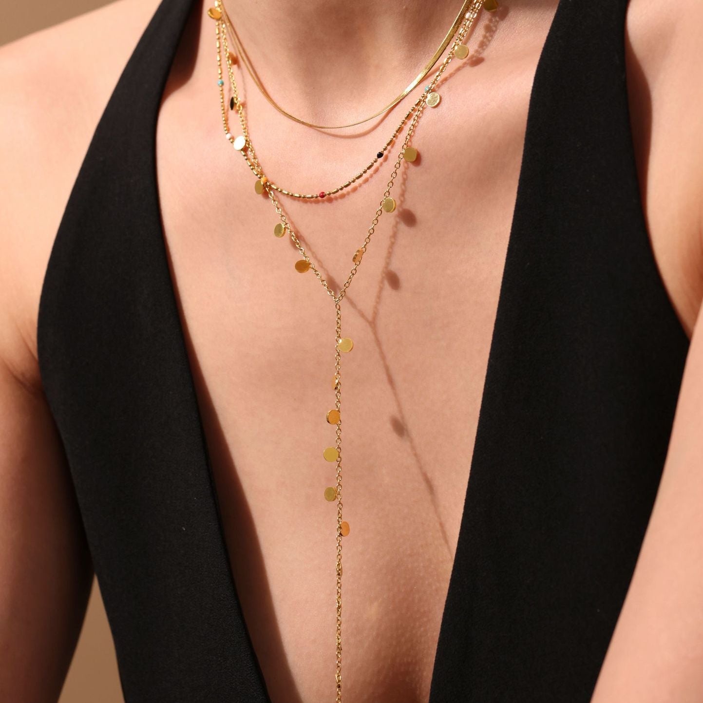 Colier cu banuti din oțel inoxidabil placat cu aur 18K