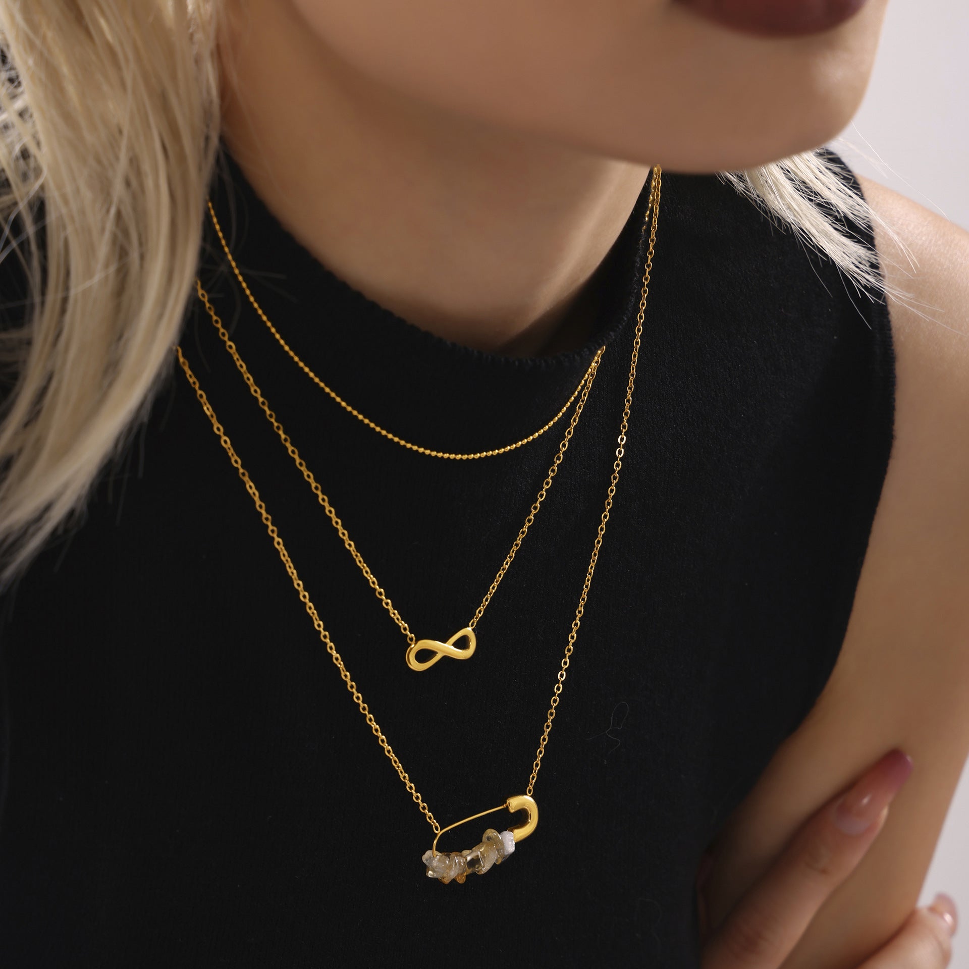 Colier placat cu aur 18K din oțel inoxidabil, cu piatră naturală de citrin