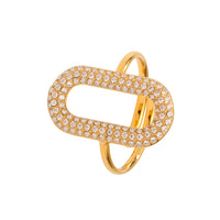 Inel geometric cu zirconii din oțel inoxidabil placat cu aur 18K