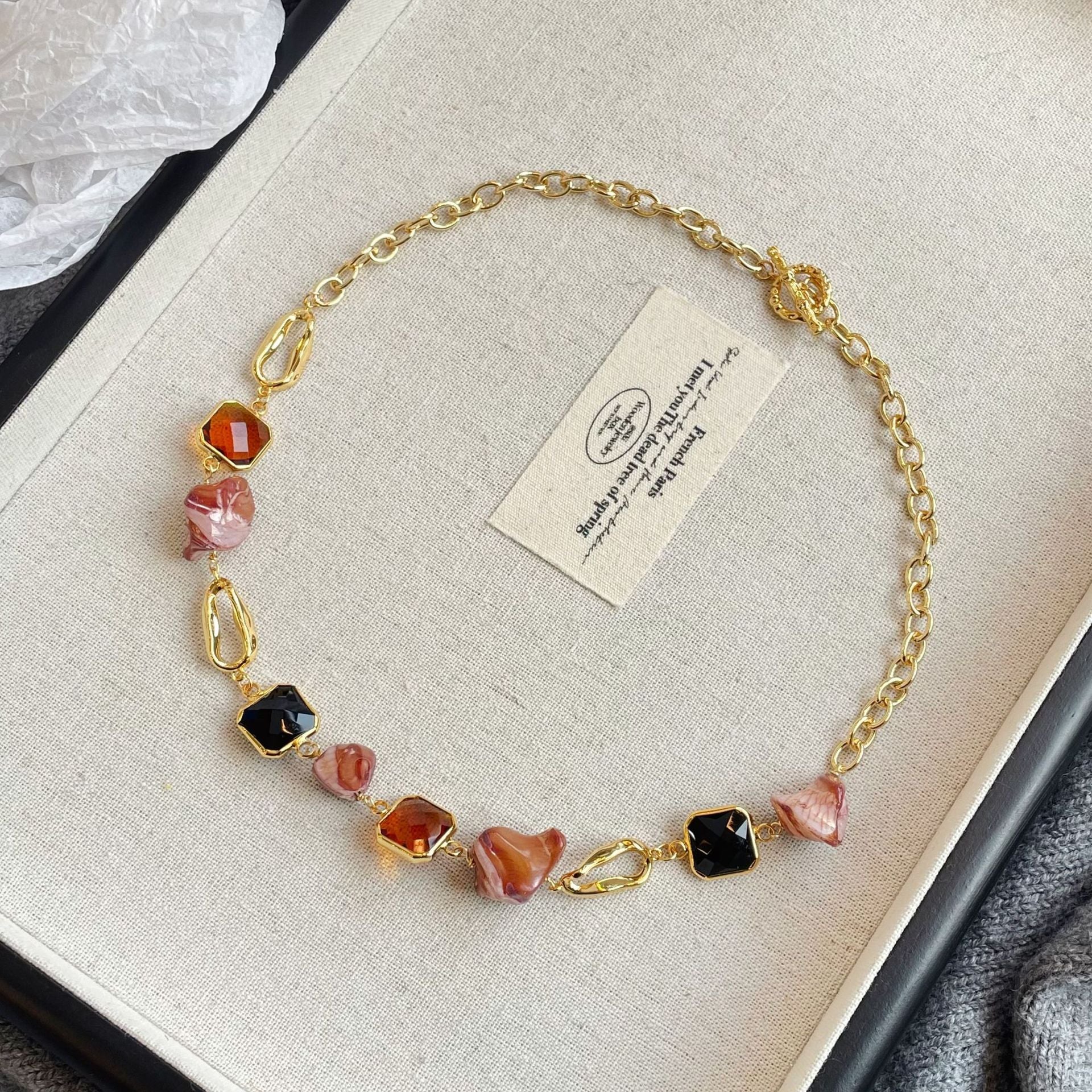Colier Taylor placat cu aur 18k, cu pietre agate