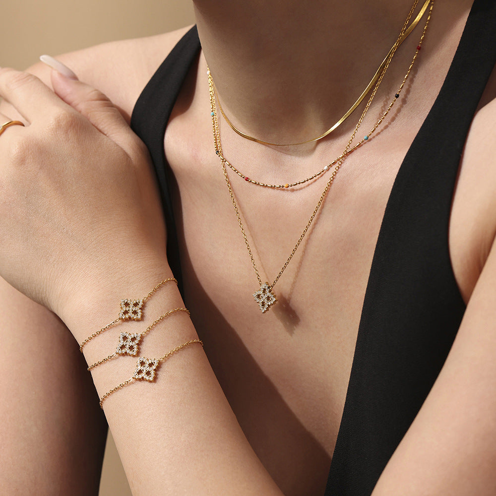 Bratara din otel inoxidabil placat cu aur 18K cu zirconii