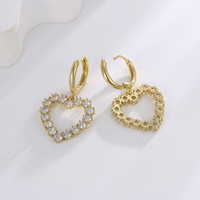 Cercei inima placati cu aur 14k si cristale zirconii