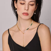 Colier din otel inoxidabil cu perle de apă dulce și pietre verzi