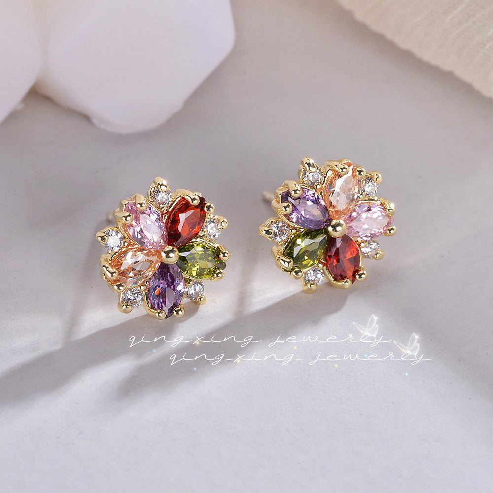 Cercei cristale zirconii multicolore si ace de argint S925