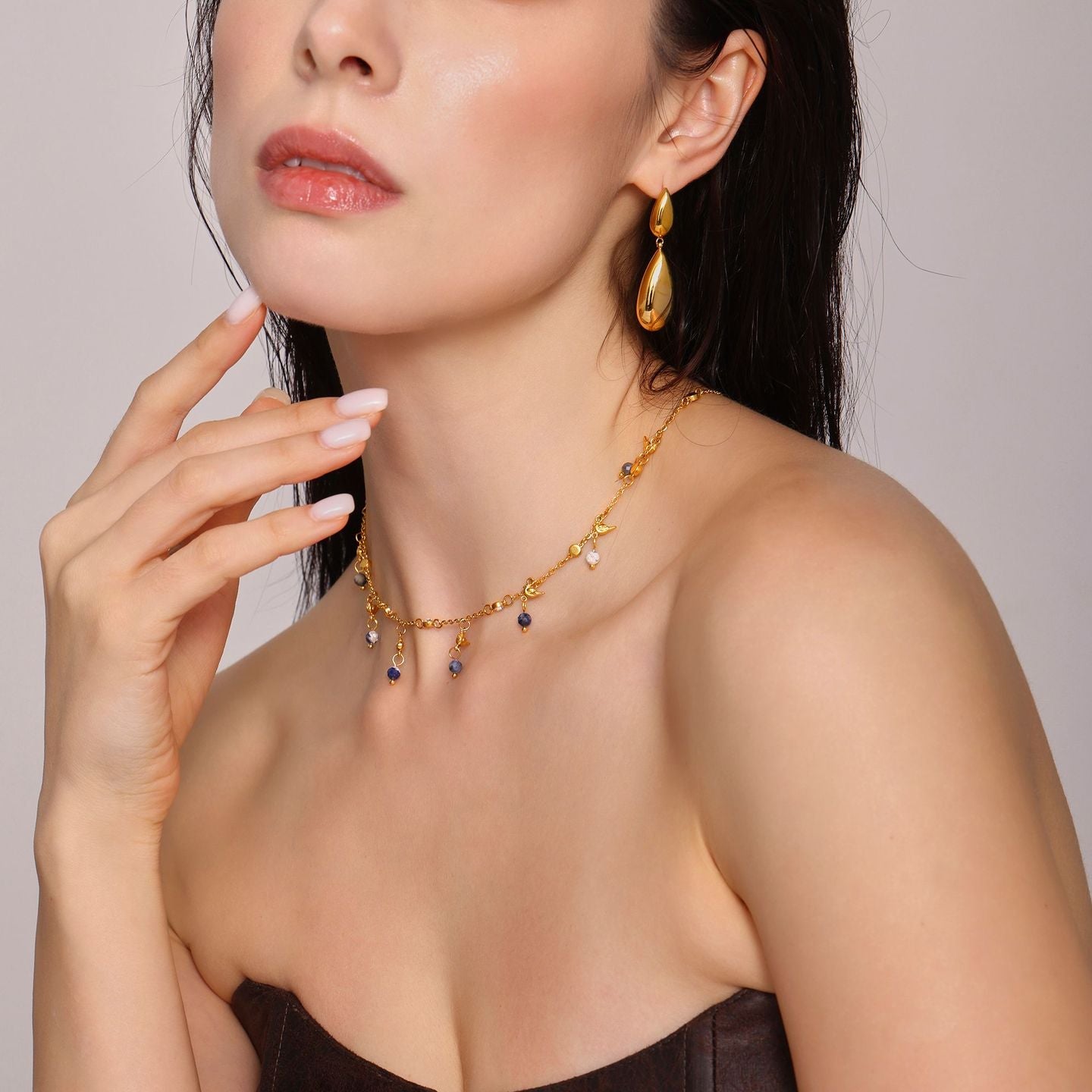 Colier din oțel inoxidabil cu cristale și charmuri miniaturale