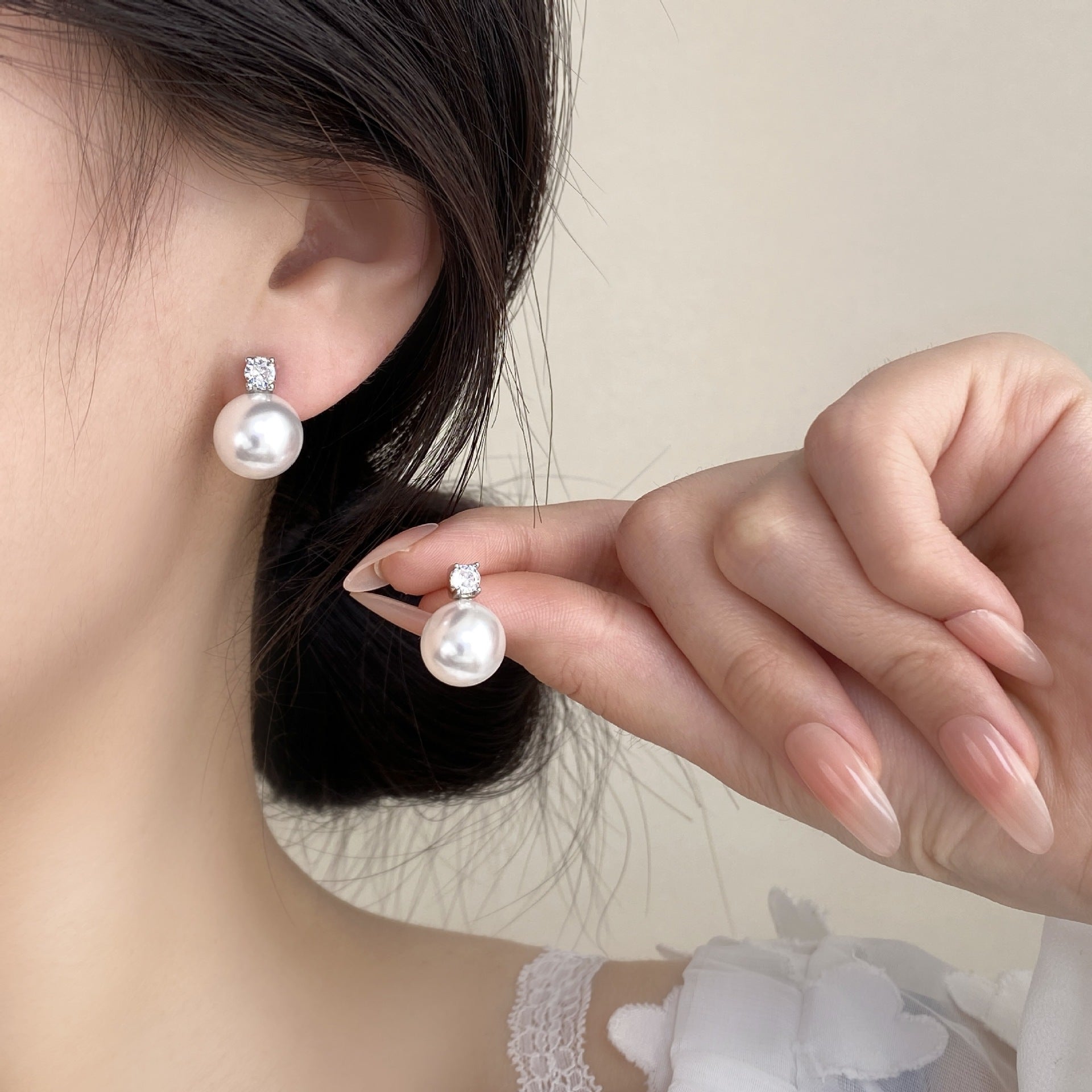 Cercei cu perla, piatra zirconiu si ace de argint 925