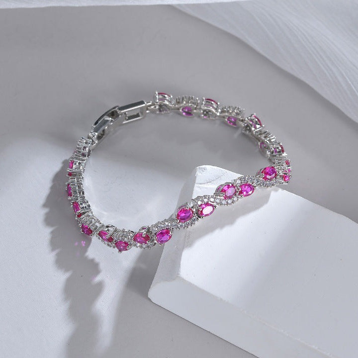 Bratara placata cu paladiu, cu cristale zirconii si inchidere fixa