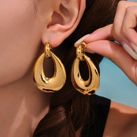 Cercei ovali din oțel inoxidabil placat cu aur 18K