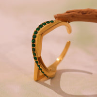 Inel geometric cu zirconii din otel inoxidabil placat cu aur 18K