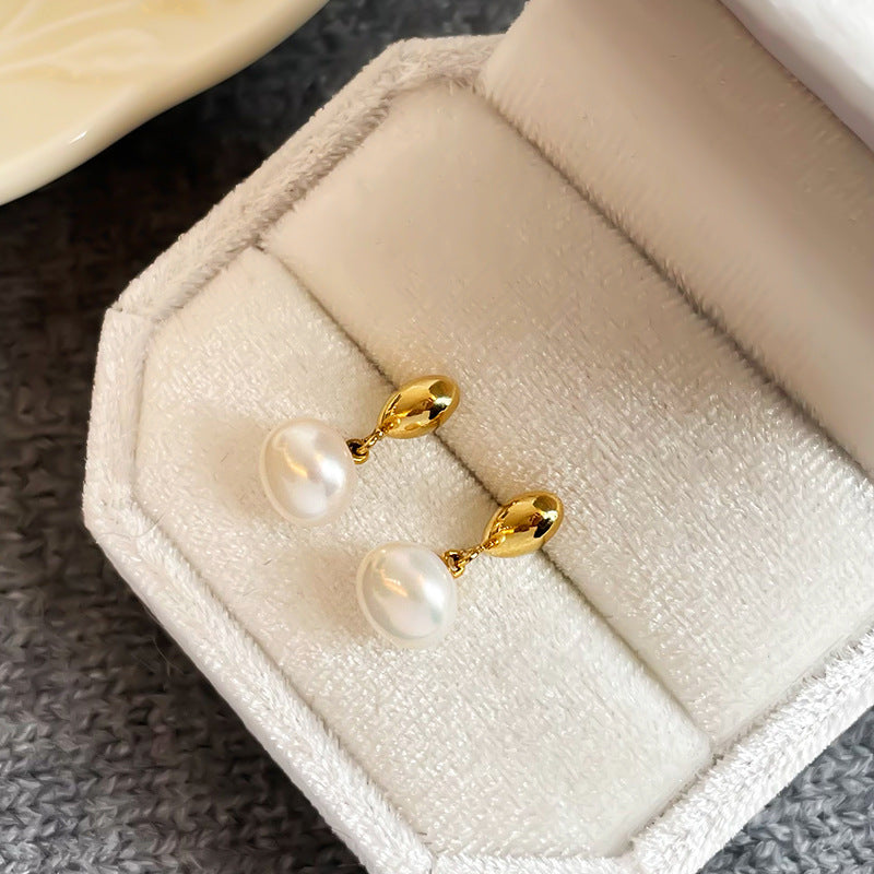 Cercei cu perla de apă dulce și placati cu aur 14K si ace de argint S925