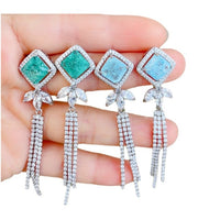 Cercei lungi cu cristale zirconii si ace de argint sterlin S925, placati cu paladiu