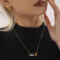 Colier placat cu aur 18K din oțel inoxidabil, cu perle de apă dulce