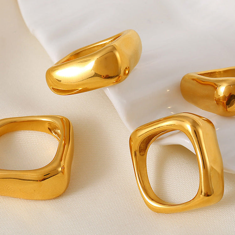 Inel geometric din otel inoxidabil placat cu aur 18K