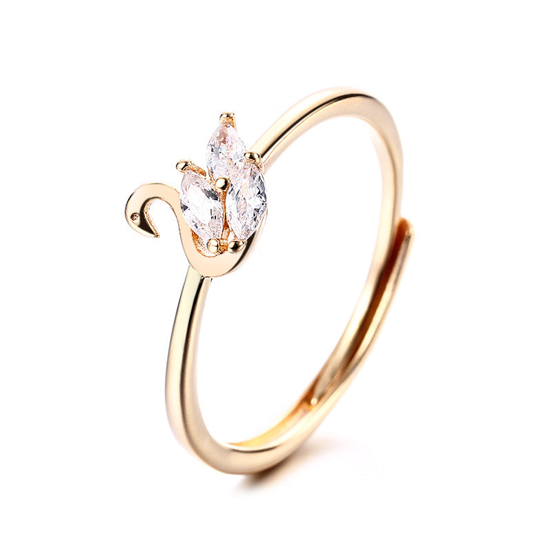 Inel ajustabil din argint cu lebada si cristale zirconii