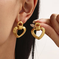 Cercei din oțel inoxidabil placat cu aur 18K cu nod si inima