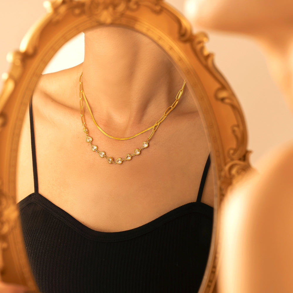 Colier din otel inoxidabil cu cristale zirconii