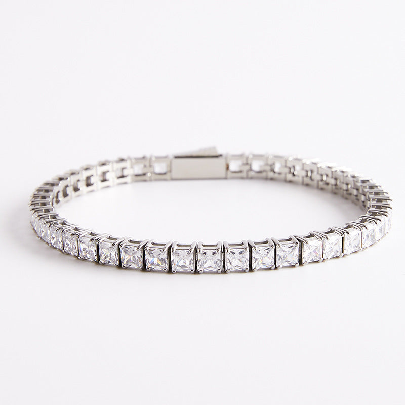 Bratara placata cu paladiu, cu cristale zirconii si inchidere fixa