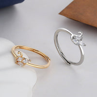 Inel ajustabil din argint cu lebada si cristale zirconii