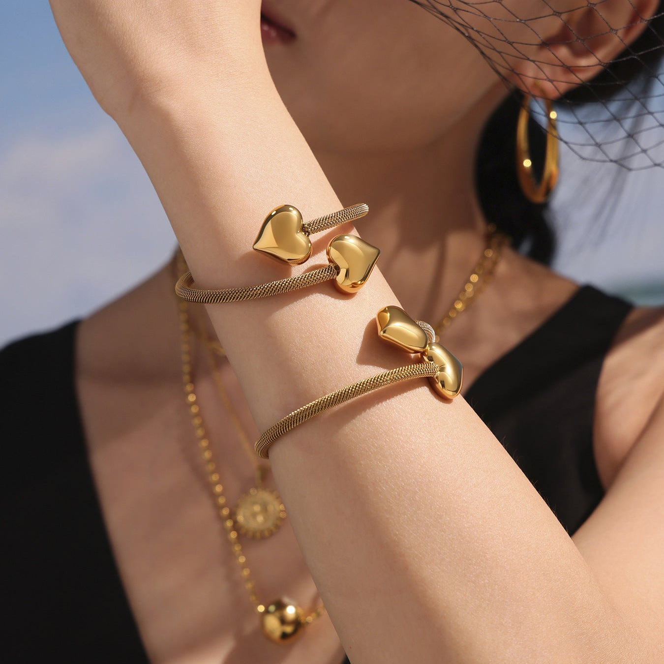 Bratara reglabila din otel inoxidabil placata cu aur 18K