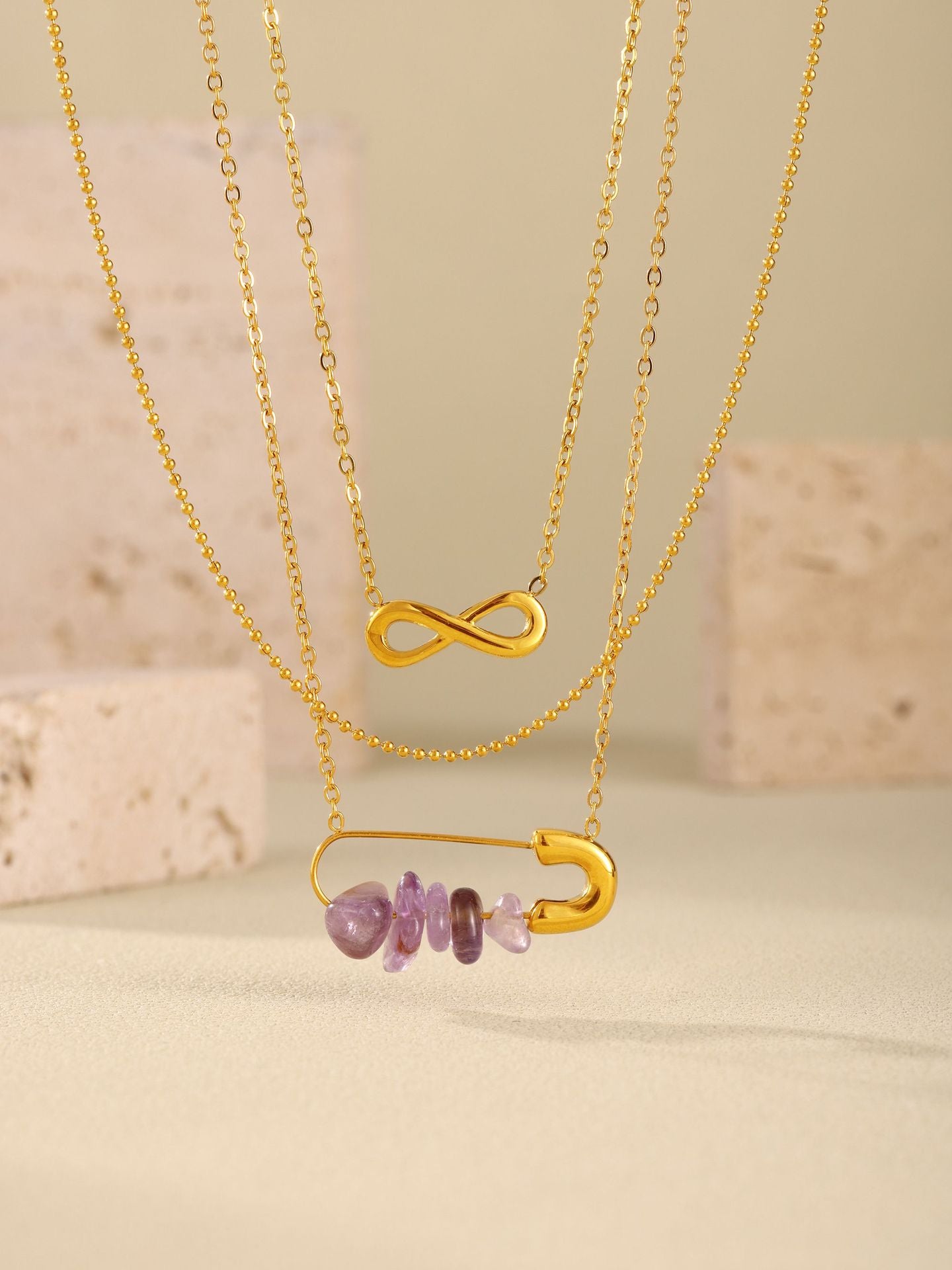 Colier placat cu aur 18K din oțel inoxidabil, cu piatră naturală de citrin