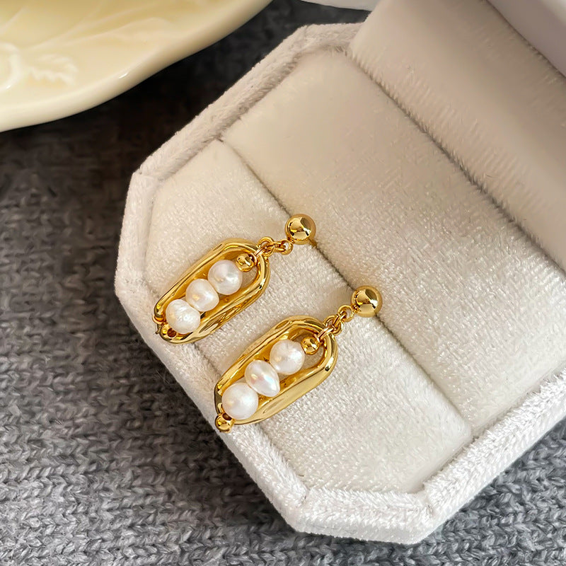 Cercei cu perle de apă dulce și ace de argint S925 placati cu aur 18K