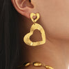 Cercei din oțel inoxidabil placați cu aur 18K în formă de inimă dublă texturată