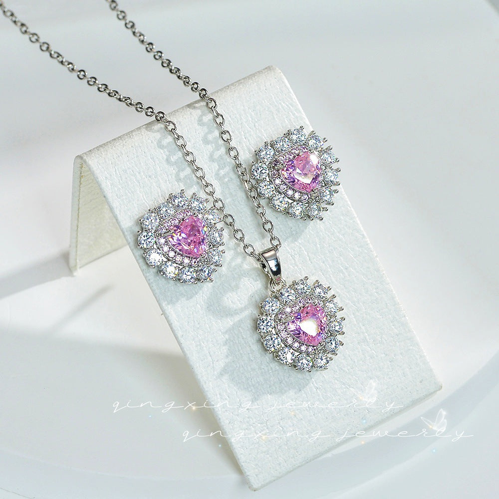 Set placat cu paladiu compus din cercei si colier cu cristale zirconii