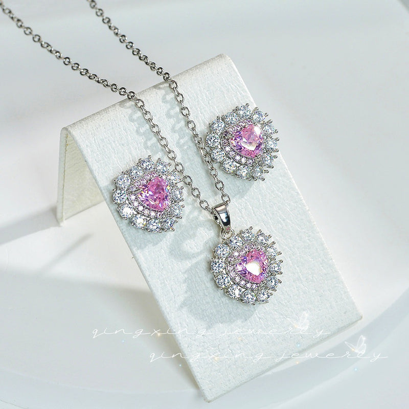 Set placat cu paladiu compus din cercei si colier cu cristale zirconii