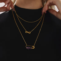 Colier placat cu aur 18K din oțel inoxidabil, cu piatră naturală de citrin