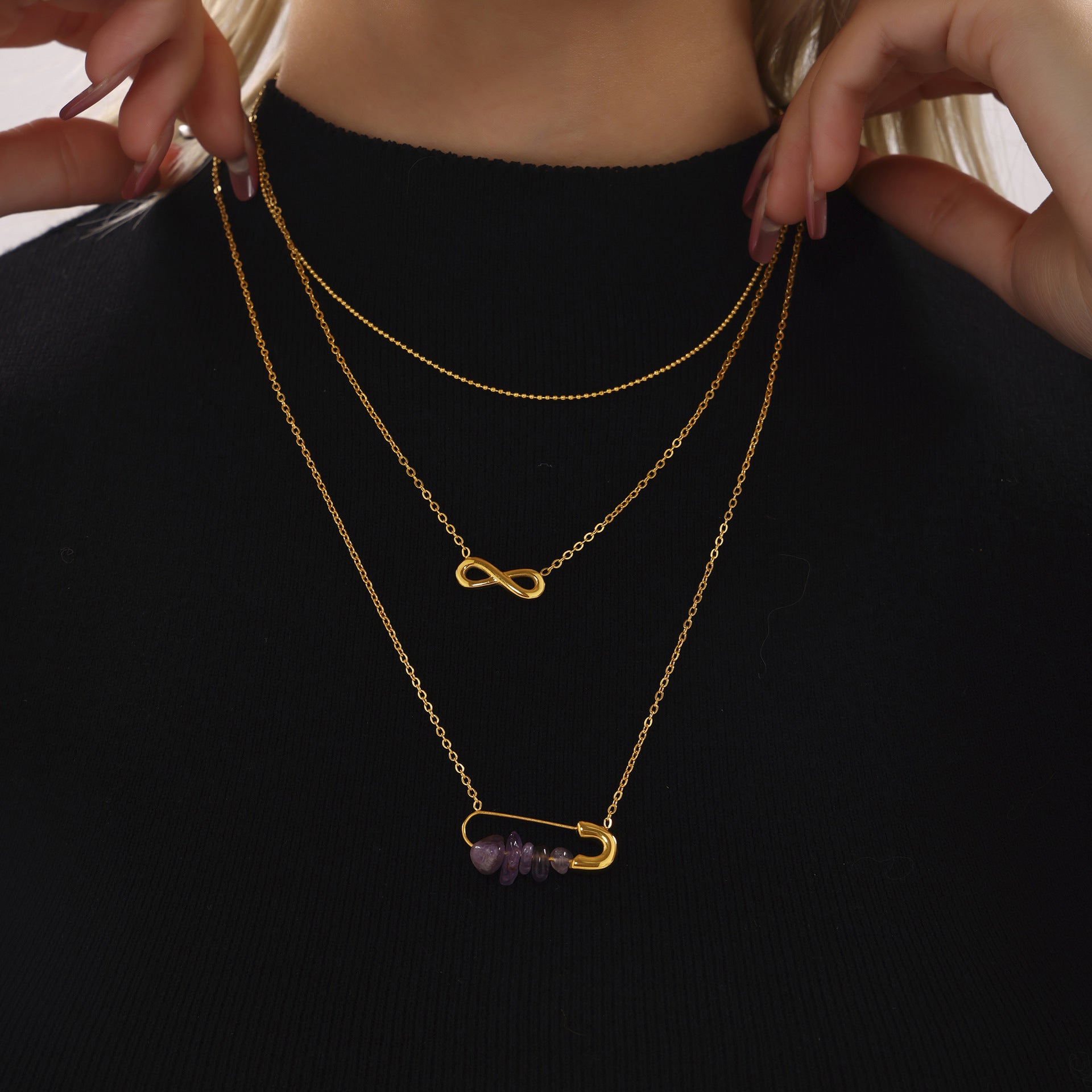 Colier placat cu aur 18K din oțel inoxidabil, cu piatră naturală de citrin