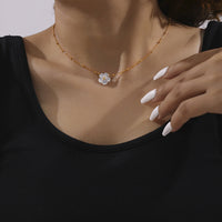 Colier din oțel inoxidabil placat cu aur 18K, cu pandantiv floare