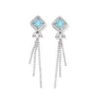 Cercei lungi cu cristale zirconii si ace de argint sterlin S925, placati cu paladiu