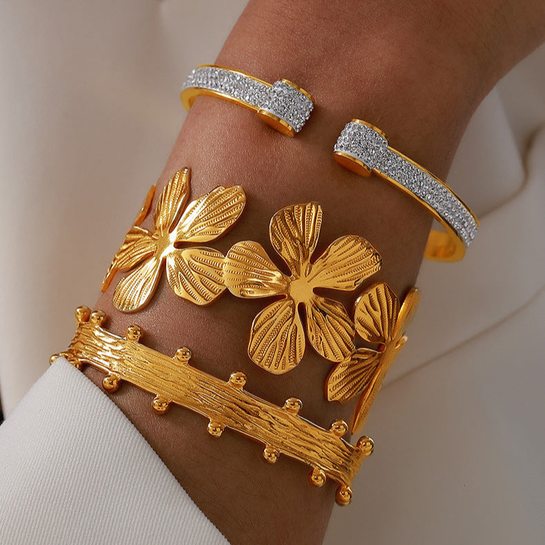 Bratara cu zirconii din otel inoxidabil placata cu aur 18K