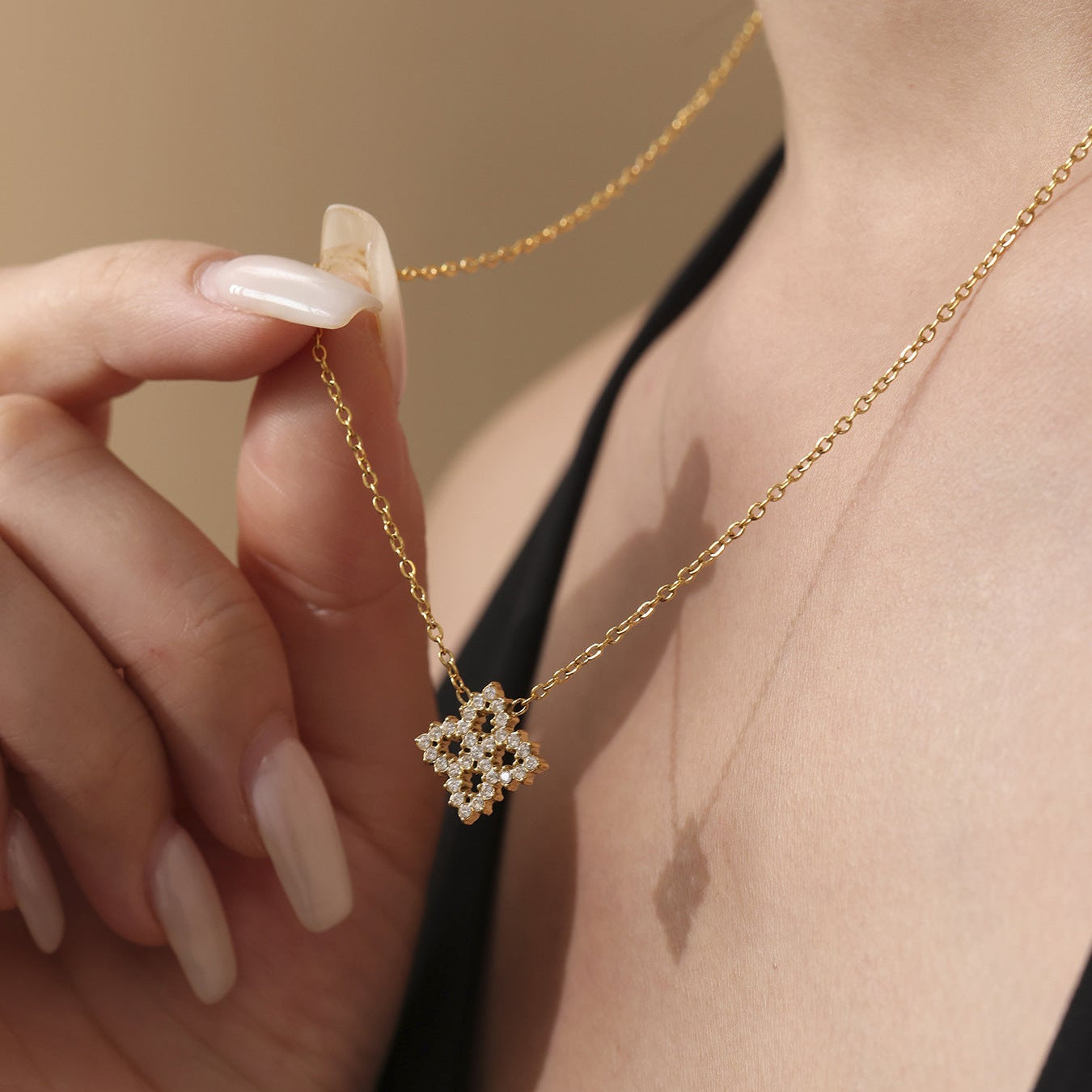 Colier din otel inoxidabil placat cu aur 18K cu zirconii