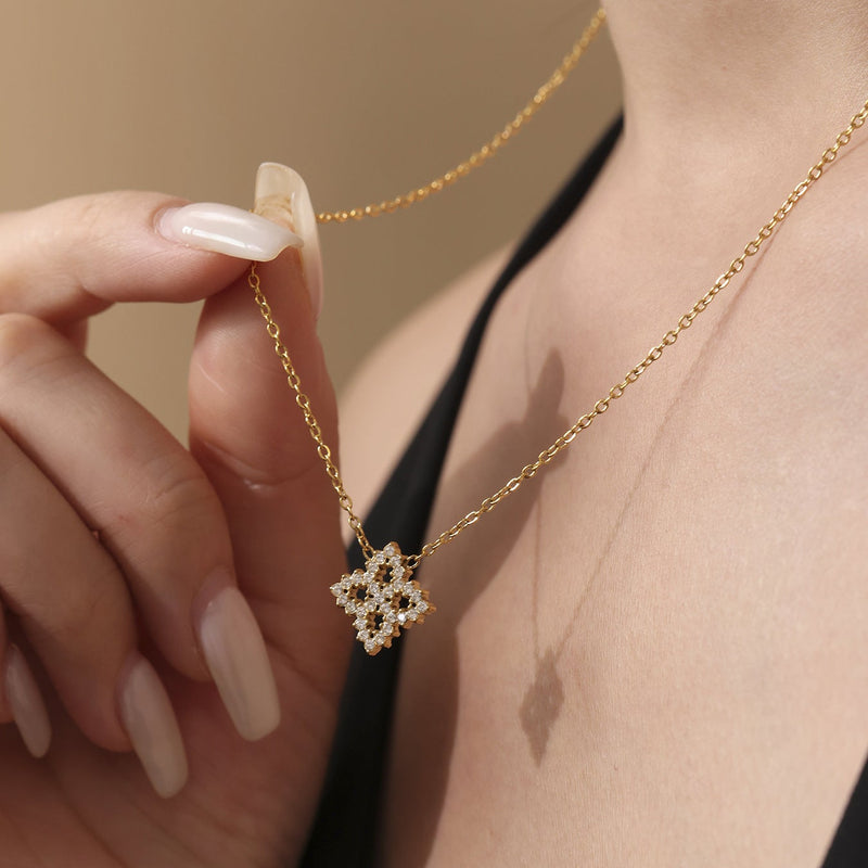 Colier din otel inoxidabil placat cu aur 18K cu zirconii