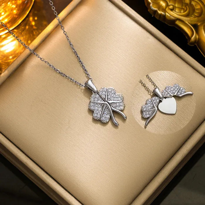 Colier placat cu aur 14k si pandantiv trifoi cu cristale zirconii