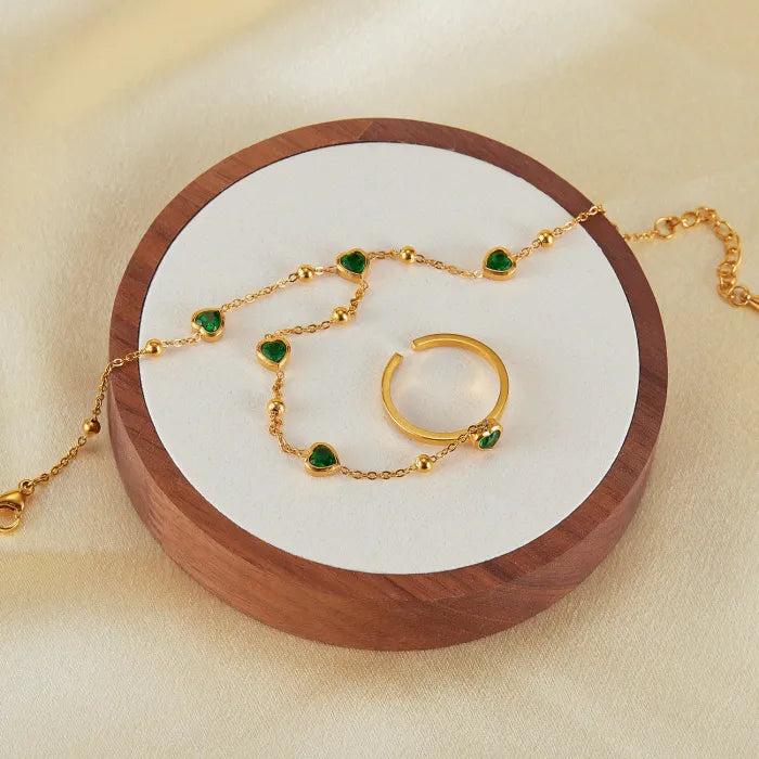 Bratara din otel inoxidabil placat cu aur 14k si cristale zirconii in forma de inima